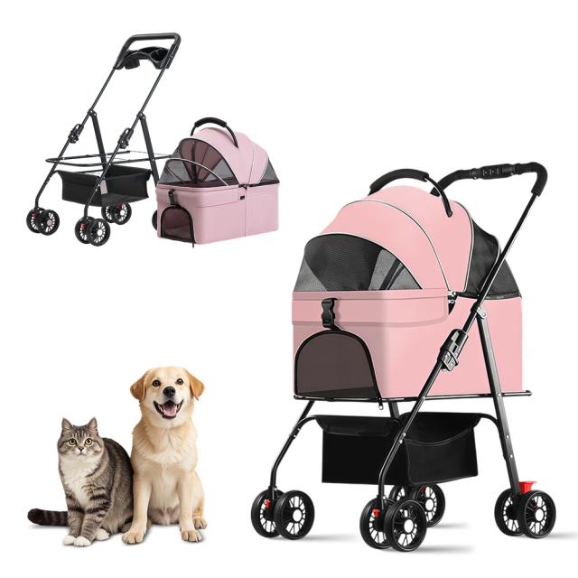 ペットカート 4輪犬用ストローラー 猫用ベビーカー 中小犬用のベビーカー 取り外し可能 ペット輸送トロリー 折りたたみ式 多頭 耐荷重15KG_9