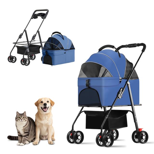 ペットカート 4輪犬用ストローラー 猫用ベビーカー 中小犬用のベビーカー 取り外し可能 ペット輸送トロリー 折りたたみ式 多頭 耐荷重15KG_8