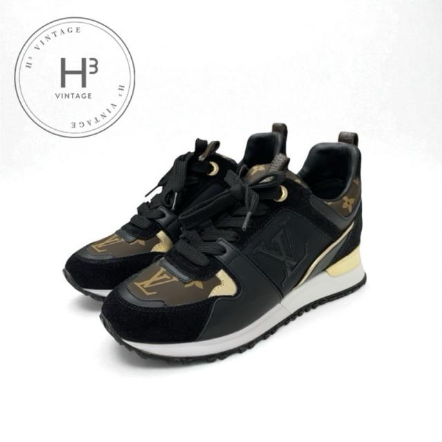 ルイヴィトン LOUIS VUITTON スニーカー 靴 シューズ ファブリック レザー スエード ブラック ゴールド ブラウン ロゴ インヒール