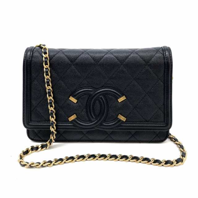 シャネル CHANEL CCフィリグリー ミニショルダーバッグ A84452 ブラック/ゴールド金具 キャビアスキン レディース ショルダーバッグ