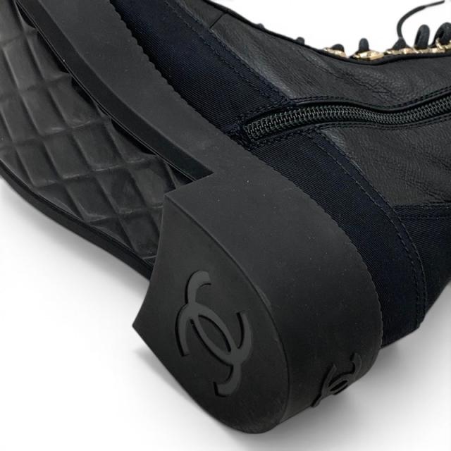 シャネル CHANEL ブーツ ショートブーツ ココマーク カーフスキン レースアップ ブラック