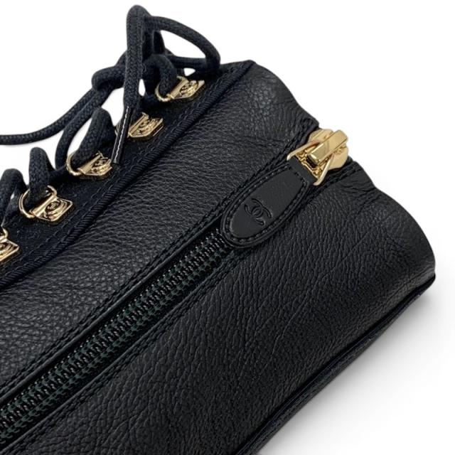 シャネル CHANEL ブーツ ショートブーツ ココマーク カーフスキン レースアップ ブラック