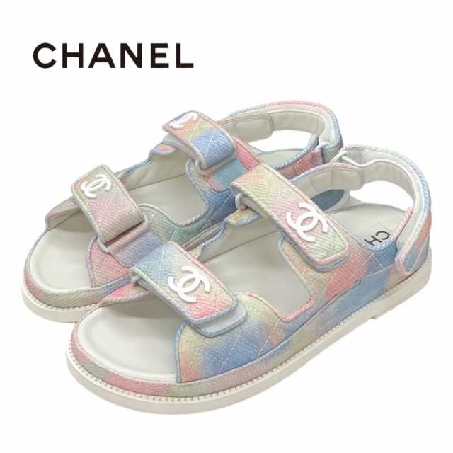 シャネル CHANEL サンダル ファブリック マルチカラー ホワイト 未使用