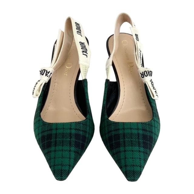 クリスチャンディオール CHRISTIAN DIOR JADIOR パンプス 靴 シューズ ウール グリーン サンダル チェック スリングバック