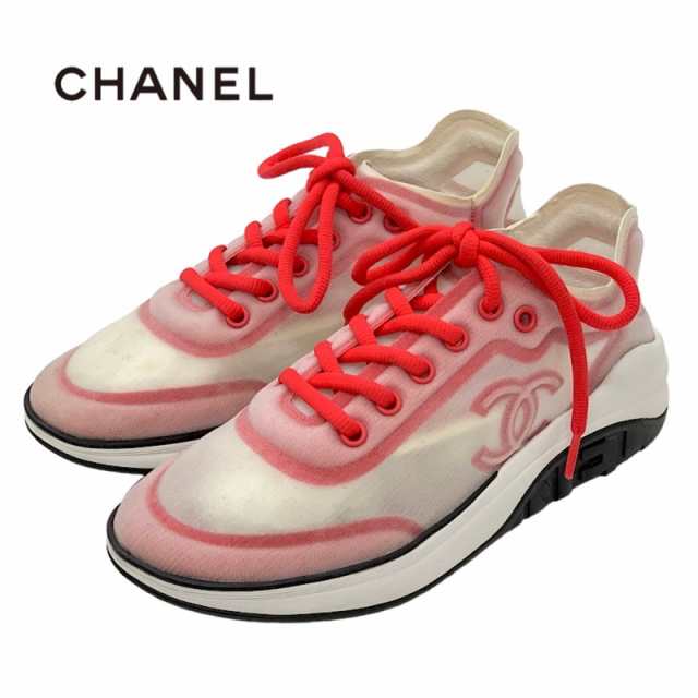 シャネル CHANEL スニーカー 靴 シューズ ファブリック レッド ホワイト メッシュ ココマーク - ローカットスニーカー