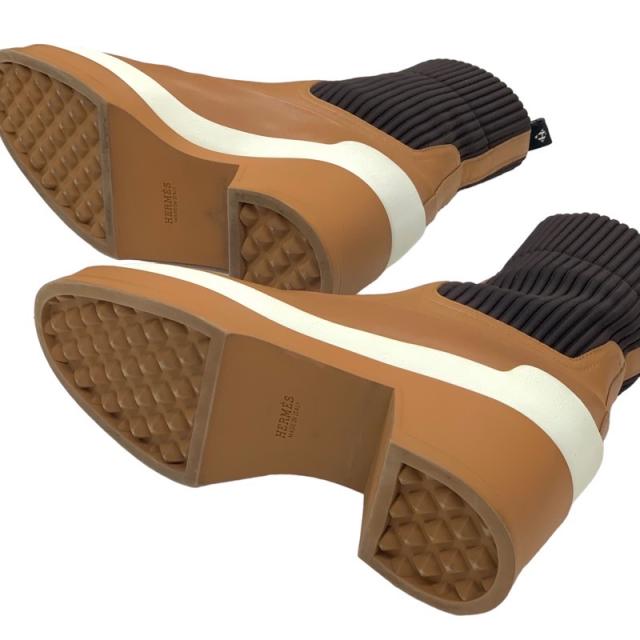 エルメス HERMES ブーツ ショートブーツ 靴 シューズ レザー ファブリック キャメル ブラウン ソックスブーツ エルメス HERMES ブーツ ショートブーツ 靴 シューズ レザー