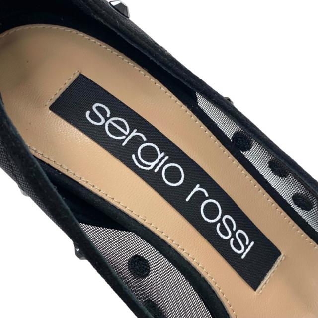 未使用 セルジオロッシ sergio rossi パンプス 靴 シューズ スエード ブラック 黒 sr1 メッシュ ビジュー_6