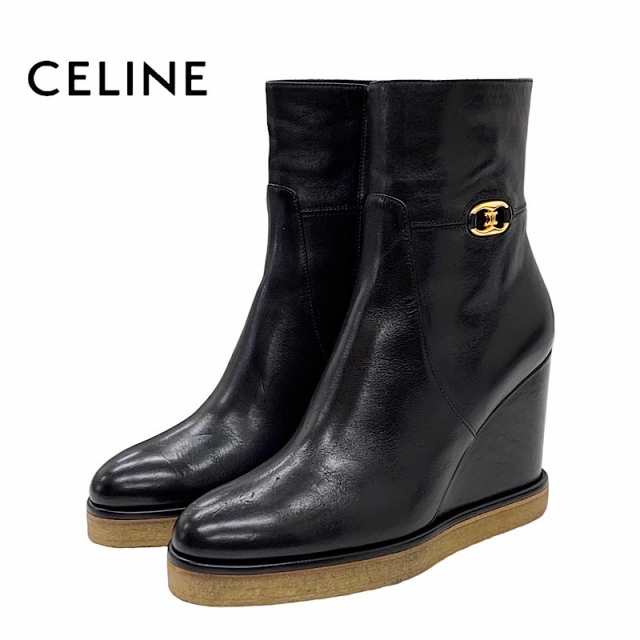 セリーヌ CELINE ブーツ ショートブーツ ウェッジソール トリオンフ レザー ブラック