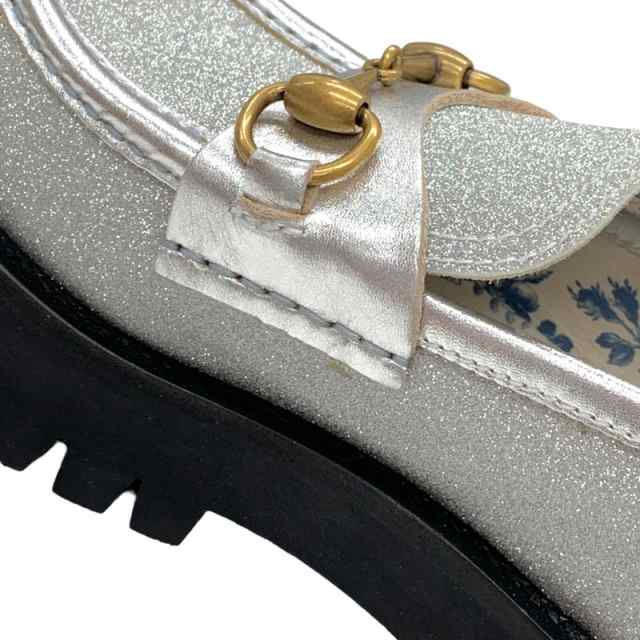 グッチ GUCCI ローファー 革靴 靴 シューズ レザー シルバー ゴールド ラメ ホースビット beeの通販は