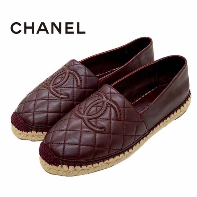 シャネル CHANEL フラットシューズ 靴 シューズ ココマーク エスパドリーユ マトラッセ レザー ボルドー