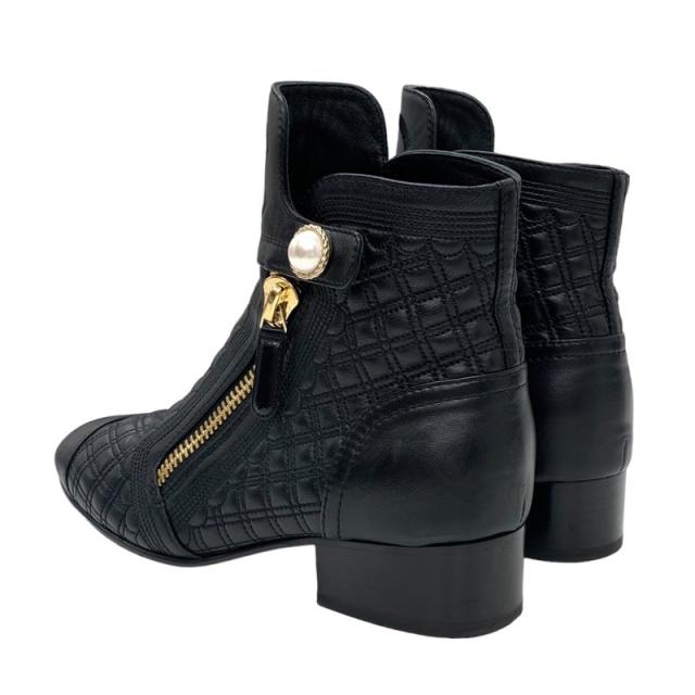 シャネル CHANEL ブーツ ショートブーツ 靴 シューズ ココマーク パール キルティング レザー ブラック 黒_3