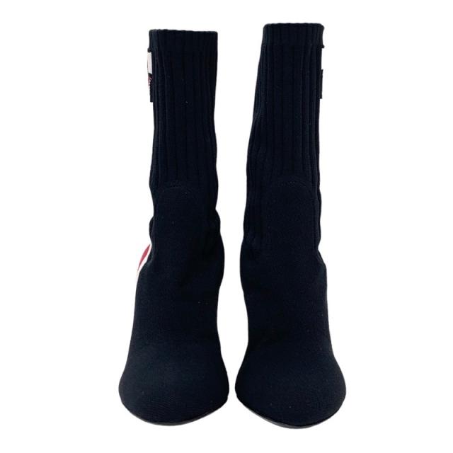 ヴィトン シルエットライン ニット ロゴ ライン アンクルブーツ ブラック