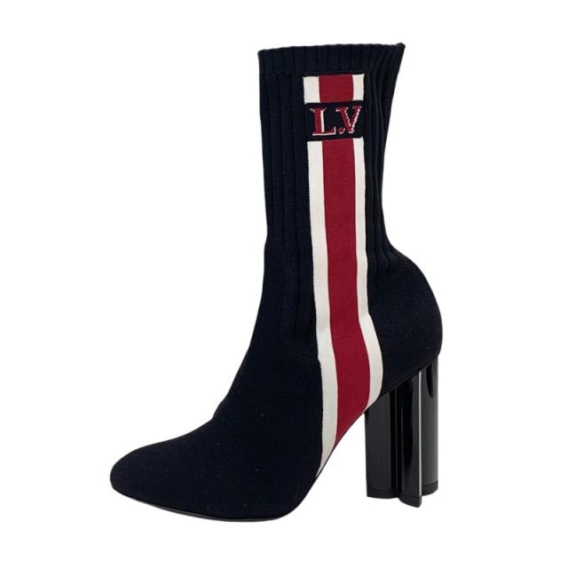 ヴィトン　ニットブーツ ヴィトン シルエットライン ニット ロゴ ライン アンクルブーツ