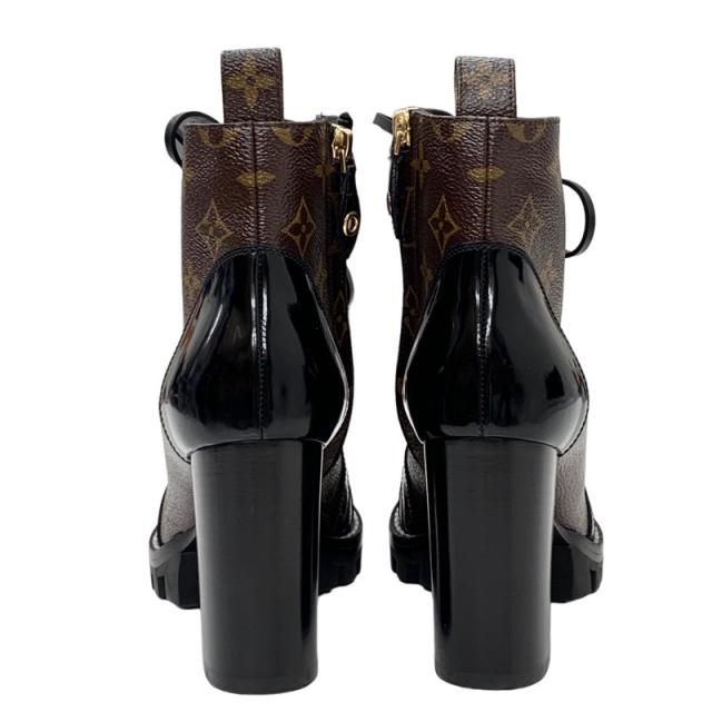 ルイヴィトン LOUIS VUITTON スタートレイルライン モノグラム 遊撃手ブーツ アンクルブーツ スピード競技脹れ上がる なめし革 黒いこと 赤銅色