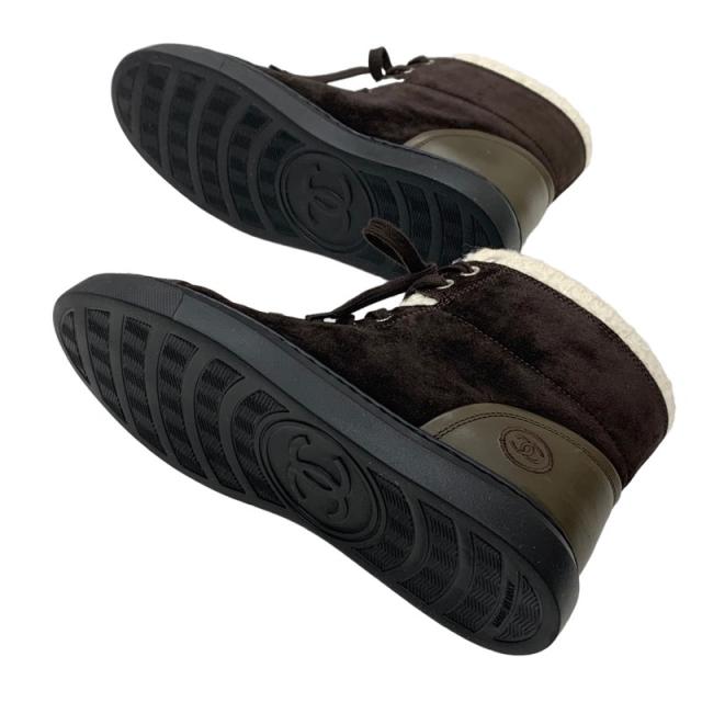 シャネル スエード レザー ツイード ココマーク ハイカットスニーカー