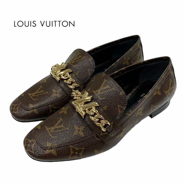 未使用 ルイヴィトン LOUIS VUITTON アッパーケースライン モノグラム ローファー フラットシューズ LV金具 チェーン レザー ブラウンの通販は