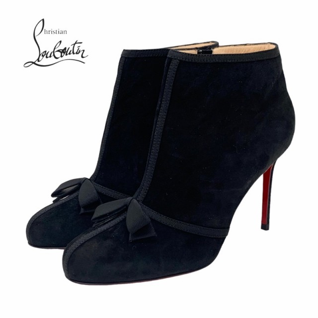 未使用 クリスチャンルブタン Christian Louboutin ARNOEUD ブーツ ショートブーツ 靴 シューズ リボン スエード ブラック 黒