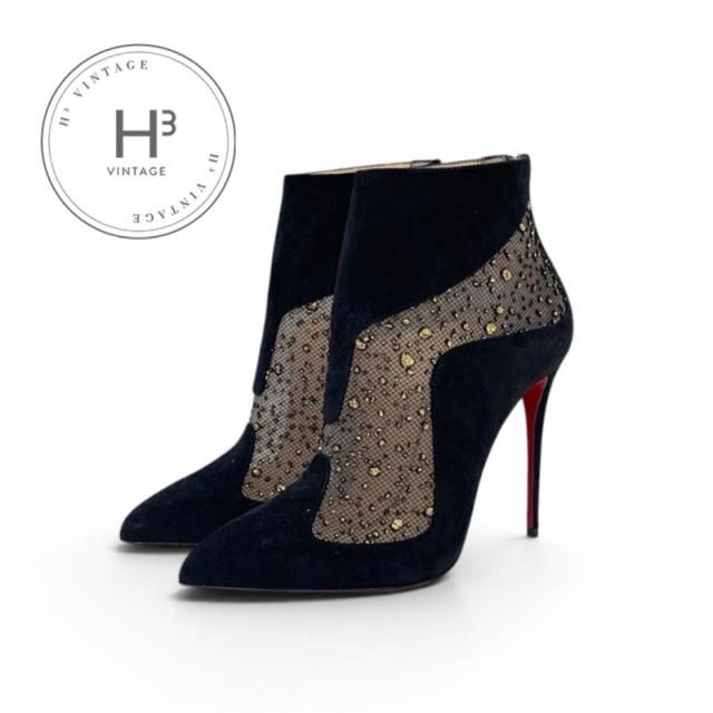 未使用 クリスチャンルブタン Christian Louboutin ブーツ ショートブーツ 靴 シューズ グリッター スエード メッシュ ブラック 29,315円