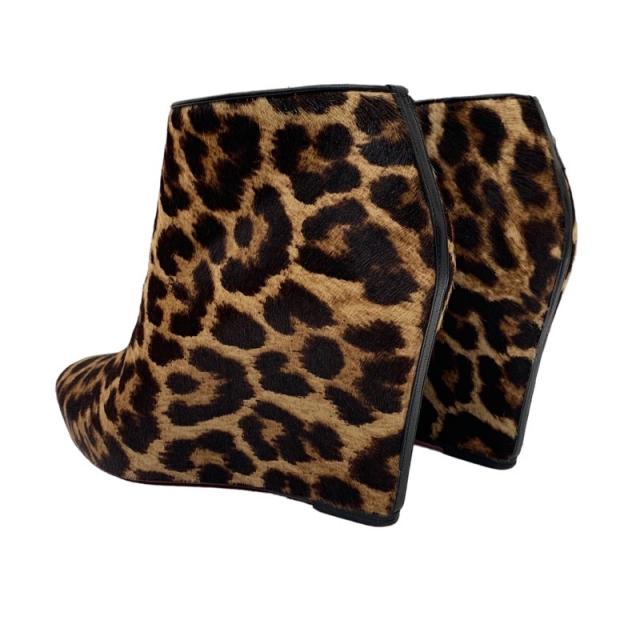 クリスチャンルブタン Christian Louboutin ブーツ ショートブーツ ブーティ レオパード ウェッジソール ハラコ ブラウン クリスチャンルブタン Christian Louboutin ブーツ ショートブーツ