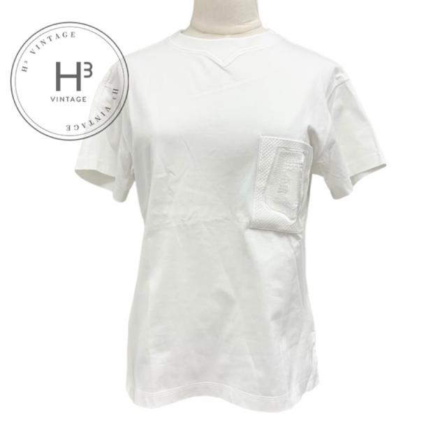 エルメス HERMES 半袖 ポケットＴシャツ コットン ホワイト 刺繍