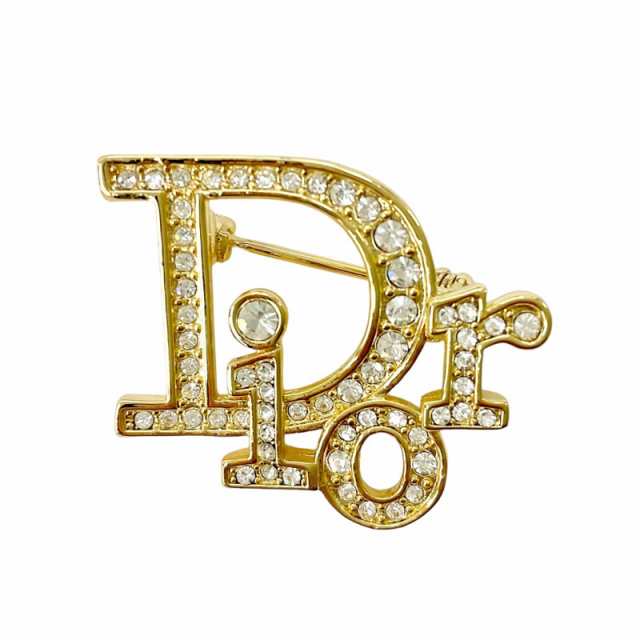 クリスチャンディオール CHRISTIAN DIOR ブローチ ゴールド ロゴ ラインストーン