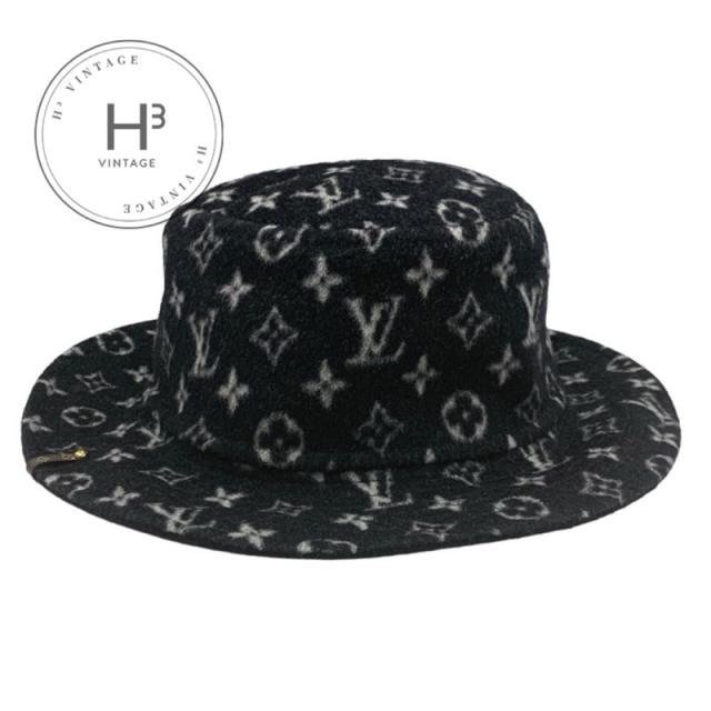 ルイヴィトン LOUIS VUITTON ボブ・キャリー オン モノグラム 帽子 ウール ブラック ホワイト バケットハット リバーシブル