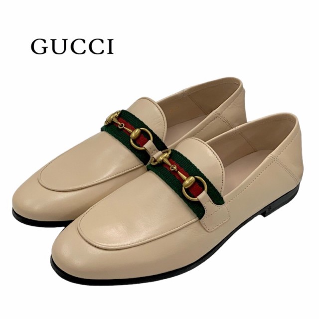 未使用 グッチ GUCCI ローファー 革靴 フラットシューズ 靴 シューズ ホースビット シェリーライン レザー ベージュ