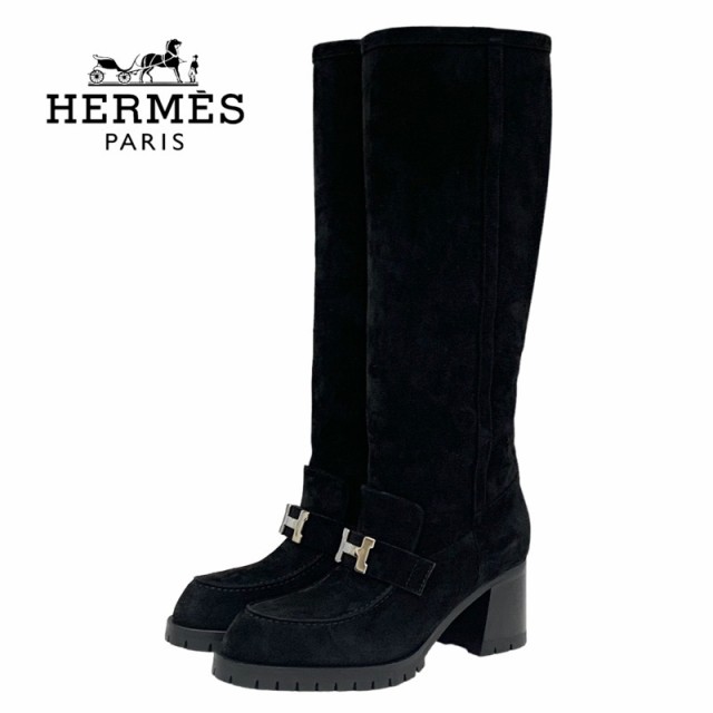 未使用 エルメス HERMES フォリー ブーツ ロングブーツ 靴 シューズ H金具 スエード ブラック 黒 シルバーの通販は