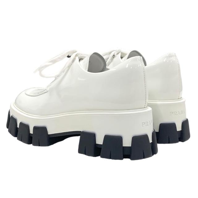プラダ PRADA ローファー 革靴 靴 シューズ パテント ホワイト レースアップシューズ 厚底 プラットフォーム_3