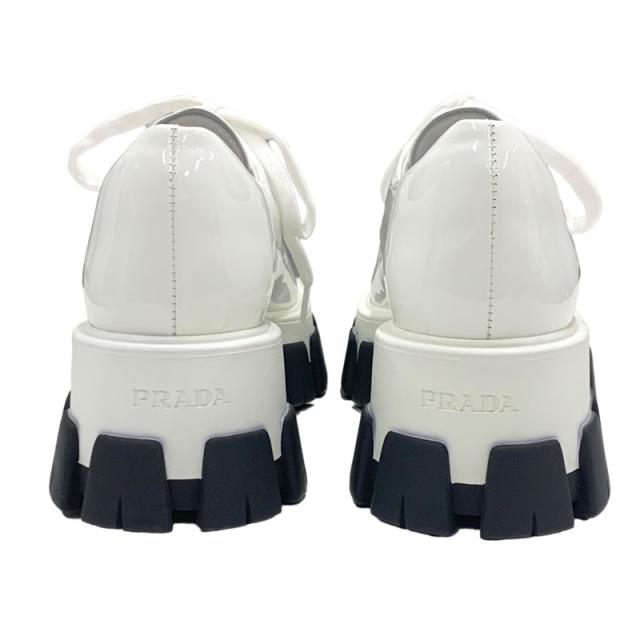 プラダ PRADA ローファー 革靴 靴 シューズ パテント ホワイト レースアップシューズ 厚底 プラットフォーム_4