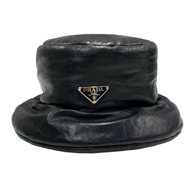 PRADA レザー ブラック バケットハット ブラック ナッパレザー バケットハット | PRADA