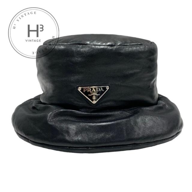 プラダ PRADA 帽子 プラダソフトパデッドナッパレザー トライアングル バケットハット ブラック