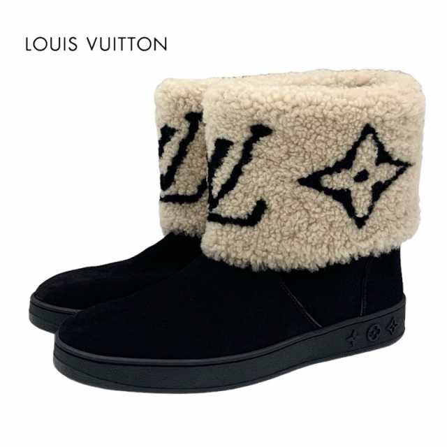 未使用 ルイヴィトン LOUIS VUITTON スノードロップ ブーツ ショートブーツ ムートンブーツ モノグラム 折り返し スエード ブラックの通販は