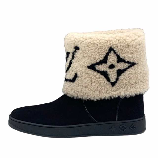 未使用 ルイヴィトン LOUIS VUITTON スノードロップ ブーツ ショートブーツ ムートンブーツ モノグラム 折り返し スエード ブラックの通販は alexiscoates.com