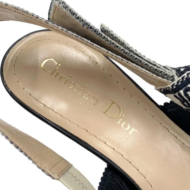 クリスチャンディオール CHRISTIAN DIOR JADIOR パンプス 靴 シューズ ファブリック レザー ネイビー サンダル スリングバック 刺繍の通販は
