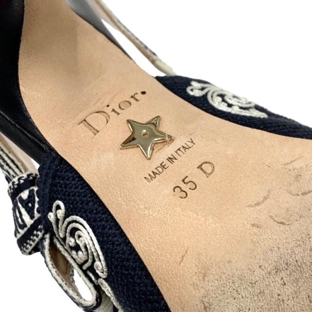 クリスチャンディオール CHRISTIAN DIOR JADIOR パンプス 靴 シューズ ファブリック レザー ネイビー サンダル スリングバック 刺繍の通販は