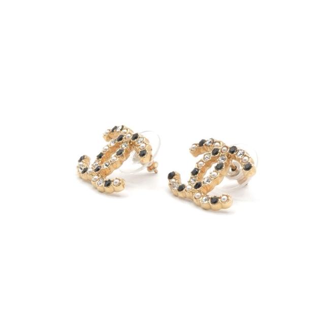 シャネル CHANEL ピアス ココマーク ラインストーン パール ゴールド_1