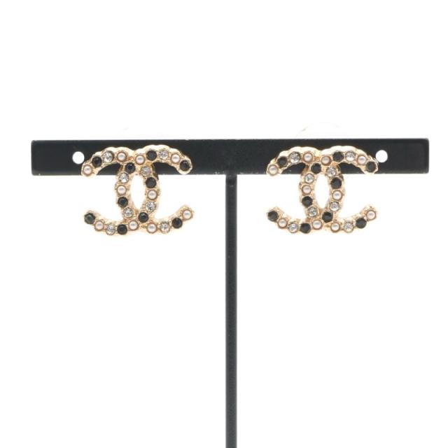 シャネル CHANEL ピアス ココマーク ラインストーン パール ゴールド_5