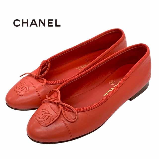 シャネル CHANEL フラットシューズ 靴 シューズ レザー レッド バレエ ...