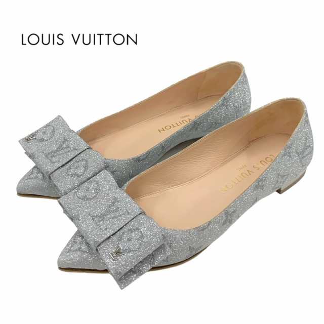 ルイヴィトン LOUIS VUITTON ブロッサムライン フラットシューズ バレエシューズ バレリーナ モノグラム リボン ラメ レザー シルバー