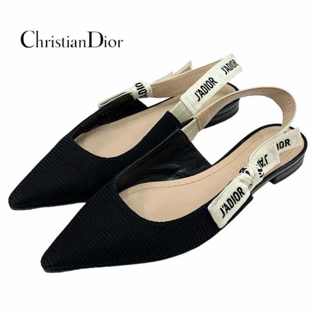 クリスチャンディオール CHRISTIAN DIOR JADIOR フラットパンプス フラットサンダル スリングバック ロゴ ファブリック ブラック