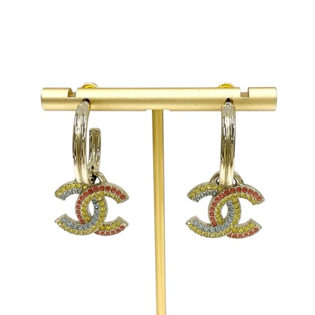 シャネル CHANEL ピアス ココマーク フープ ラインストーン