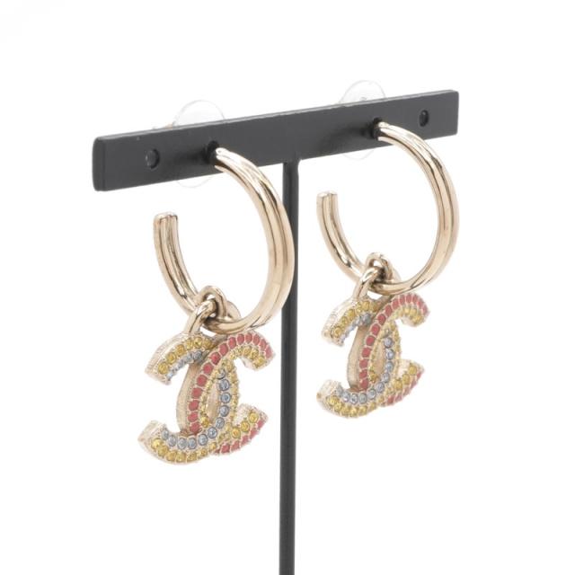 シャネル CHANEL ピアス ココマーク フープ ラインストーン ゴールド_7