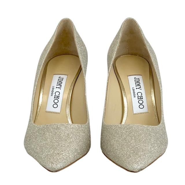 【Jimmy Choo】ロミー 85mm グリッターパンプス Platinum Ice Dusty Glitter Pointy Toe Pumps | Romy 85