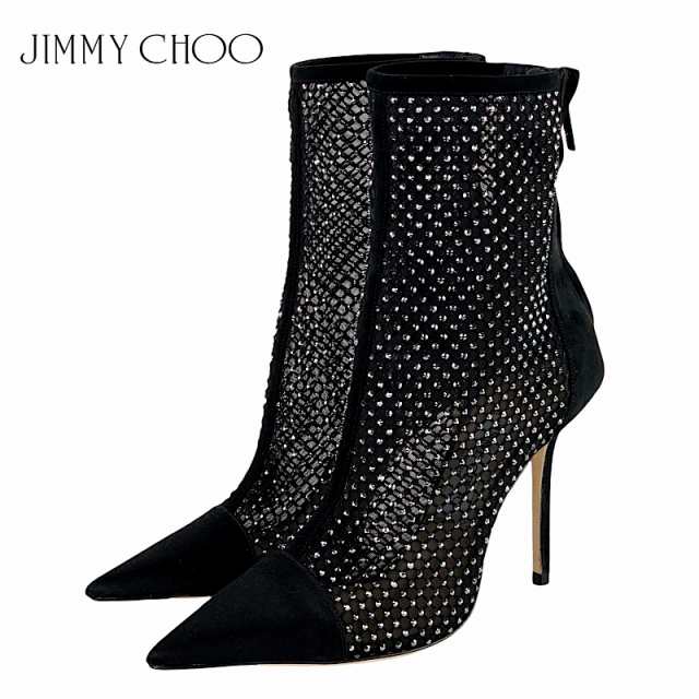 ジミーチュウ JIMMY CHOO ブーツ ショートブーツ 靴 シューズ サテン スエード メッシュ ブラック ラインストーン