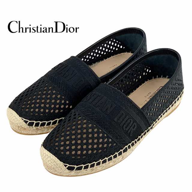 クリスチャンディオール CHRISTIAN DIOR フラットシューズ 靴 シューズ ファブリック ブラック 未使用 編み込み エスパドリーユ