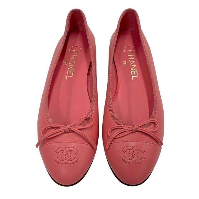 シャネル CHANEL フラットシューズ 靴 シューズ レザー ピンク
