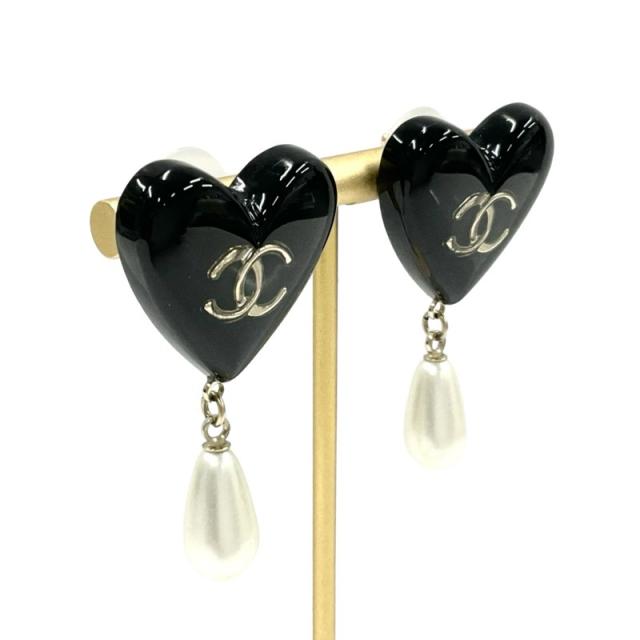 CHANEL ハート ブラック ピアス ハート ピアス ココマーク パール ブラック