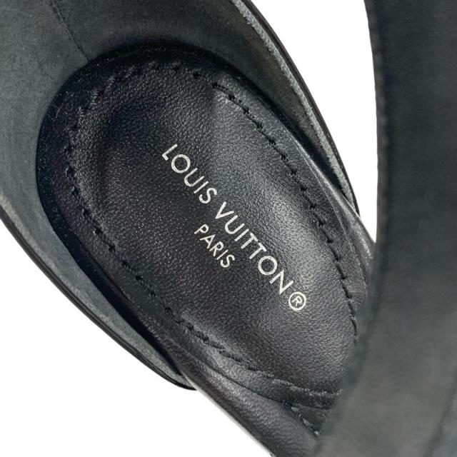 ルイヴィトン LOUIS VUITTON ステラーライン サンダル 靴 シューズ レザー パテント ブラック 黒 ゴールド ロゴ ストラップ_6