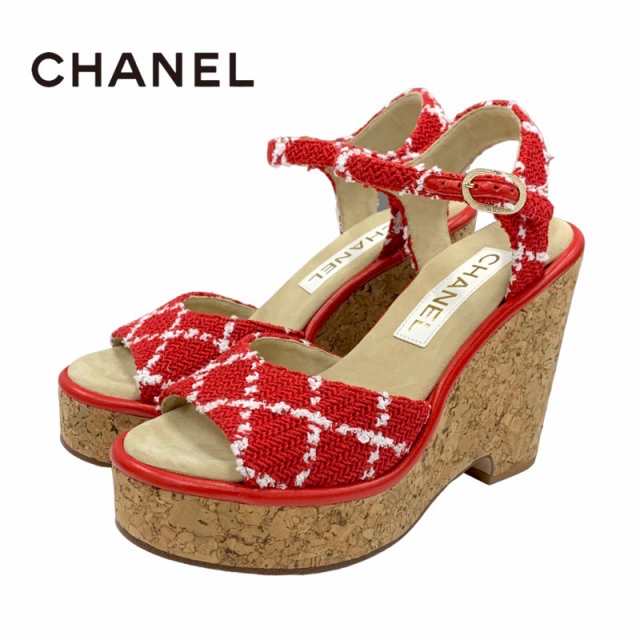 シャネル CHANEL サンダル 靴 シューズ ツイード コルク レッド シャネル CHANEL サンダル 靴 シューズ ツイード コルク レッド